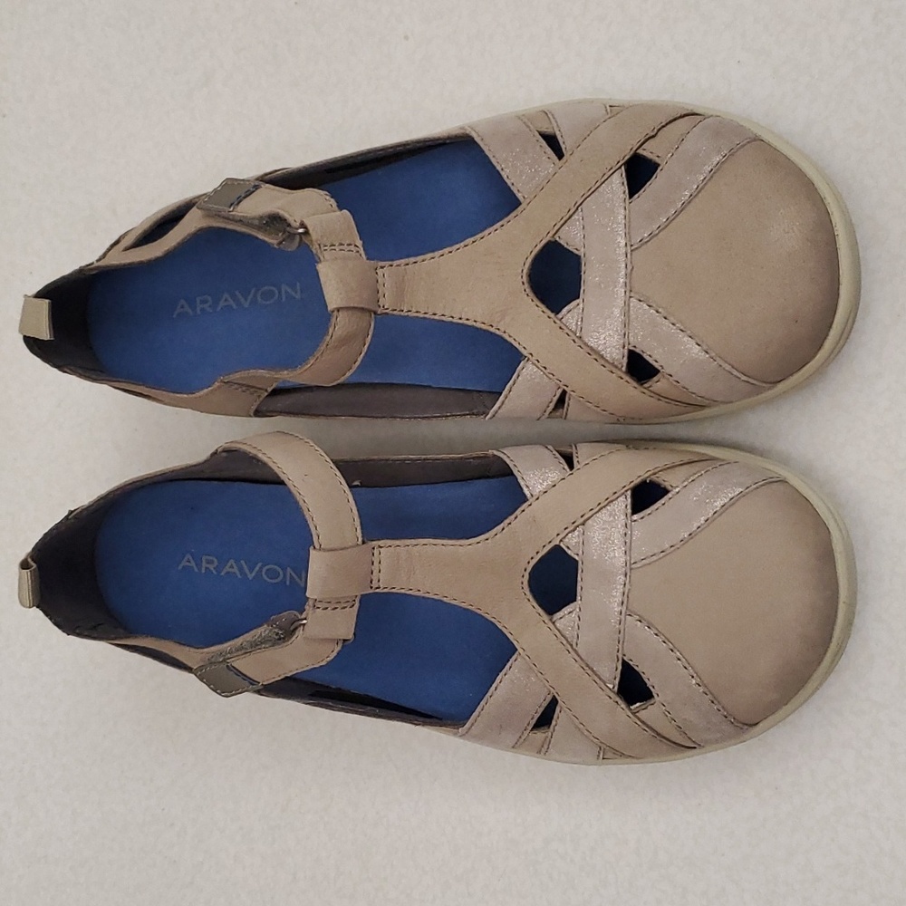 Aravon Women's Athletic Shoes in Taupe and Blue - Picture 2 of 6